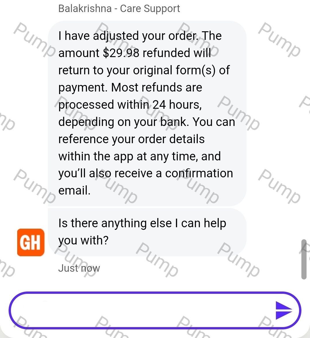 Shared refund confirmation message