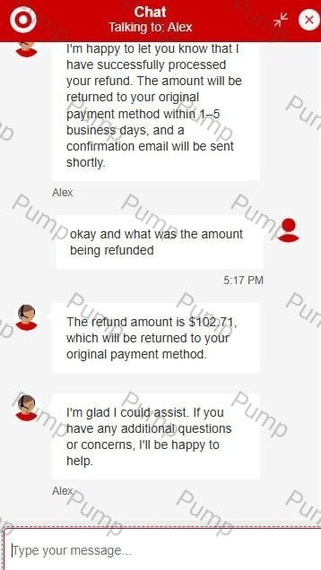 Shared customer-service chat discussing a refund