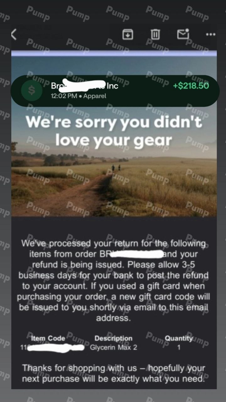 Shared screenshot of a return confirmation email