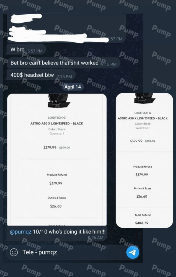Shared screenshot of a conversation and refund summary